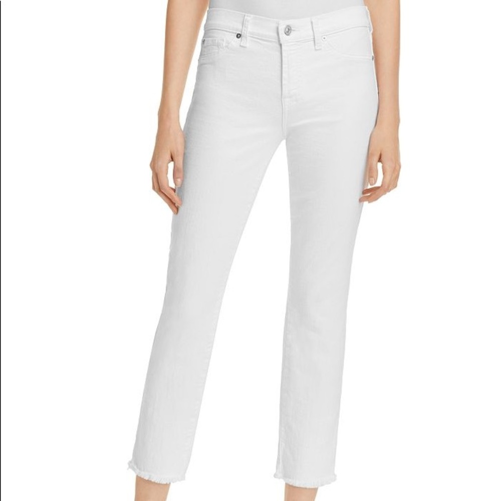 7FAMK white skinny jeans with distressed ankle